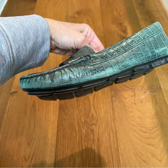 Prada Green Crocodile Embossed Leather Penny Loafer Size EU 37 = US 7 - Picture 11 of 12